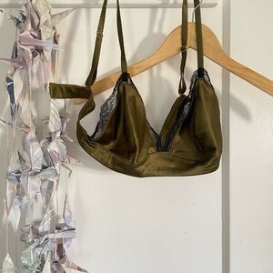 Elegant Olive Satin Bralette with Lace Trim